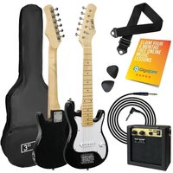 3RD AVENUE 1/4 Size Kids Electric Guitar Bundle - Black & White