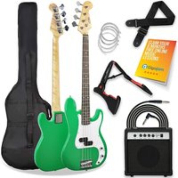 3RD AVENUE Full Size 4/4 Electric Bass Guitar Bundle - Green