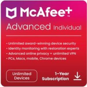 MCAFEE Plus Advanced Individual - 1 year (auto-renewal) for unlimited devices (download)