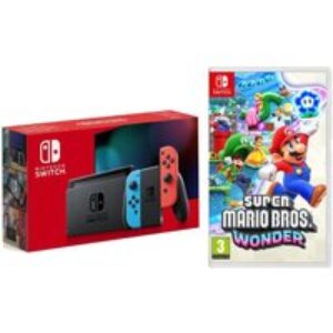 Nintendo Switch (Neon Red & Blue) & Super Mario Bros. Wonder Bundle