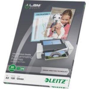 LEITZ iLAM 74850000 80 Micron A3 Laminating Pouches - Pack of 100