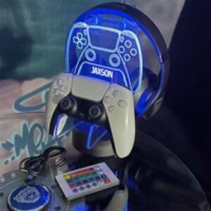Personalised Controller and Headset Gaming Station - Neon Blue