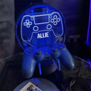 Personalised Retro Controller and Headset Gaming Station - Neon Blue