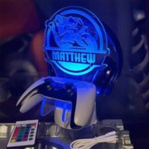 Personalised Neon Motorbike Controller and Headset Gaming Station