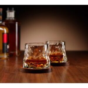 Whiskey Rotating Glasses with Coasters – Set of 2 by InGenious