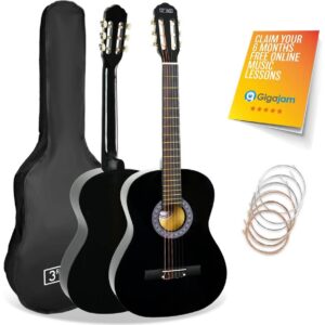 3RD AVENUE Full Size 4/4 Classical Guitar Bundle - Black, Black