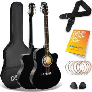 3RD AVENUE Full Size 4/4 Cutaway Electro-Acoustic Guitar Bundle - Black, Black