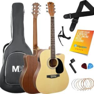 3RD AVENUE MX Cutaway Premium Electro-Acoustic Guitar Bundle - Natural, Brown,Yellow