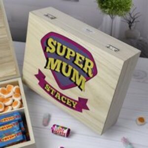 Personalised Super Mum Wooden Sweet Box - 6 Compartment