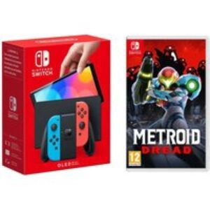 Nintendo Switch OLED & Metroid Dread Bundle - Neon Red & Blue