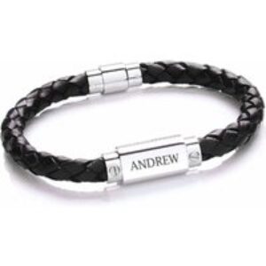 Personalised Mens Leather Bracelet (Black)