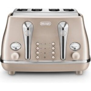 DELONGHI Icona Metallics CTOT4003.BG 4-Slice Toaster - Beige