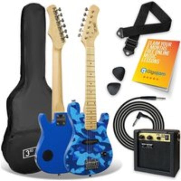 3RD AVENUE 1/4 Size Kids Electric Guitar Bundle - Blue Camo