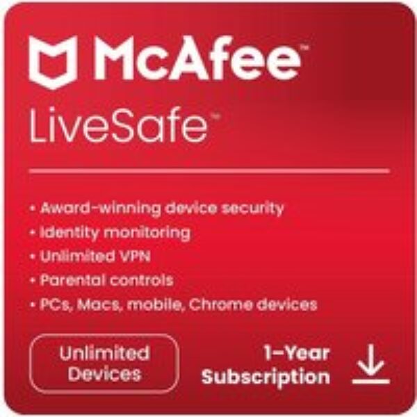 MCAFEE LiveSafe Premium Plus - 1 year (automatic renewal) for unlimited devices (download)