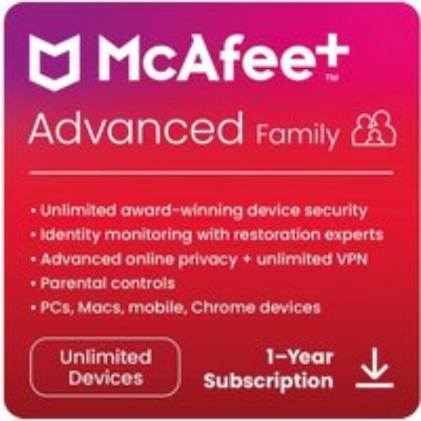 MCAFEE Plus Advanced Family - 1 year (auto-renewal) for unlimited devices (download)