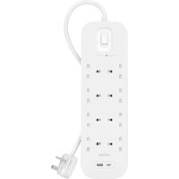 BELKIN SRB003af2M Surge Protected 8-Socket Extension Lead with USB - 2 m