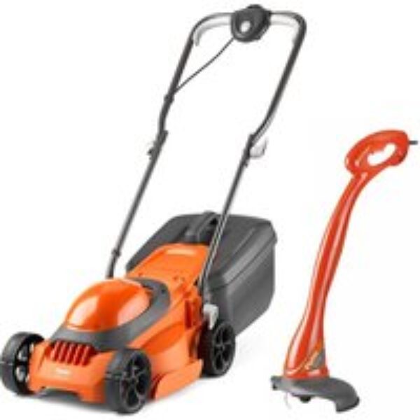 FLYMO EasiMow 300 Corded Rotary Lawn Mower & MiniTrim Cordless Grass Trimmer - Orange & Grey