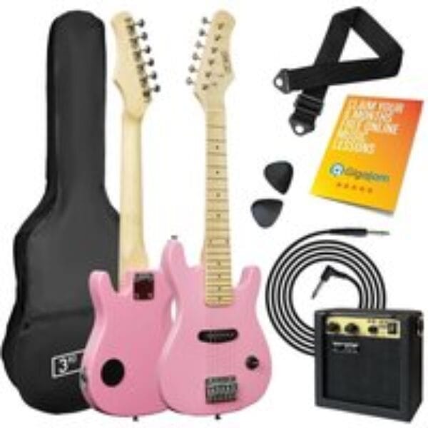 3RD AVENUE 1/4 Size Kids Electric Guitar Bundle - Pink