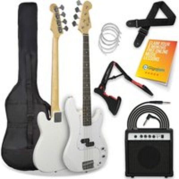 3RD AVENUE Full Size 4/4 Electric Bass Guitar Bundle - White