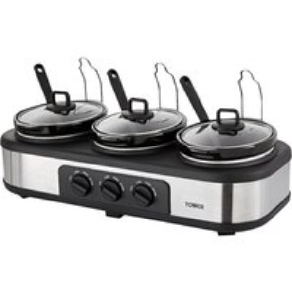 TOWER Three Pot T16015 Slow Cooker - Black & Silver