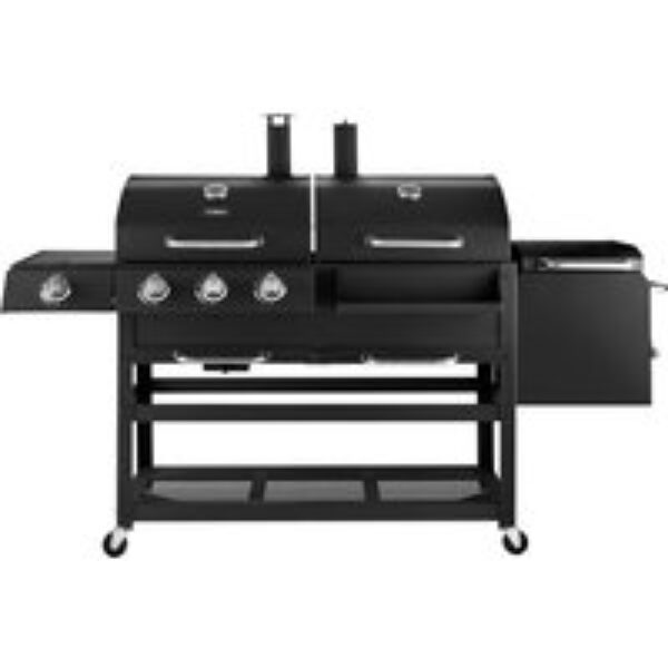 TOWER T978507 3 Burner Grill Gas & Charcoal BBQ & Smoker - Black