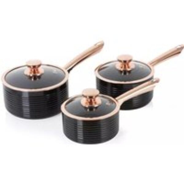 TOWER Linear T800001RB 3-piece Non-stick Saucepan Set - Black & Rose Gold