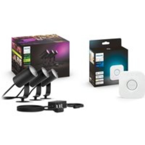 PHILIPS HUE Lily White & Colour Ambiance Smart Outdoor LED Spotlight Starter Kit - Black