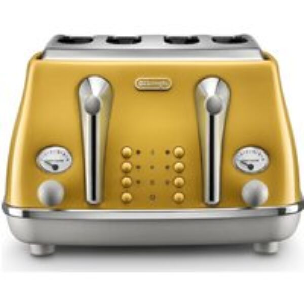 DELONGHI Icona Capitals CTOC4003.Y 4-Slice Toaster - Yellow